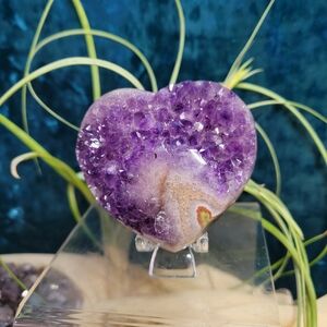 AH1 Amethyst Geode Heart With Stalactite & Banded Agate From Brazil | Home Decor
